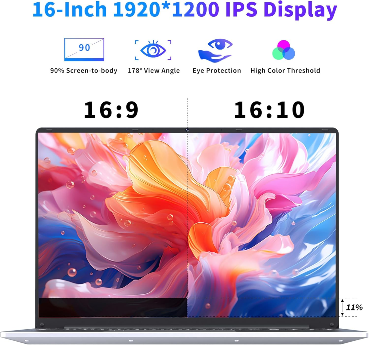 16 Inch Laptop Computer | Gaming Laptop | 16GB RAM 1TB SSD | N100 Processor | FHD 1920 * 1200 | 180 Angle Open | Backlit | BT4 WIFI5 | Windows 11 Pro | Fingerprint Unlock | UHD Graphics 750 Mhz - Image 4