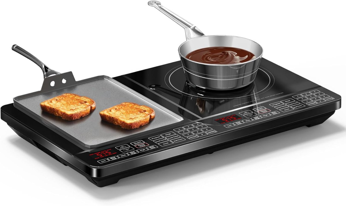 PIC Double, Portable, Powerful 1800W with 2 Large 8” Heating Coils, Independent Controls, 94 Temp Settings from 100°F to 575°F in 5°F Increments, 11.5” Shatter-Proof Ceramic Glass Surface - Image 1