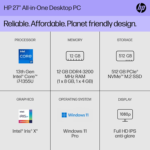 27 Inch All-In-One Desktop PC, FHD Display, 13Th Generation Intel Core I7-1355U, 12 GB RAM, 512 GB SSD, Intel Iris Xe Graphics, Windows 11 Pro, 27-Cr0082 (2023) - Image 2
