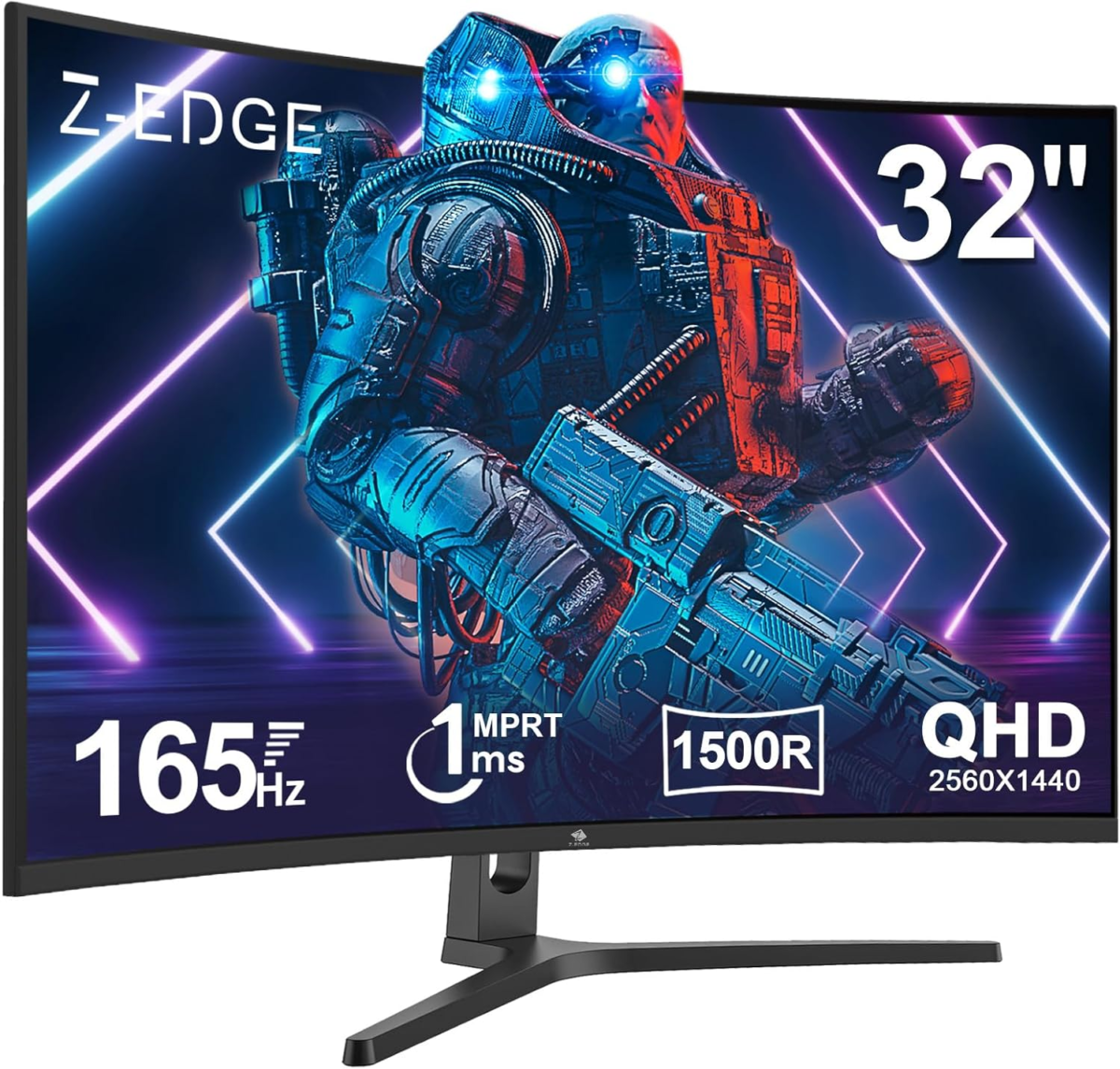 Z-Edge 32 Inch Curved Gaming Monitor, 16:9 QHD 2K 2560X1440 165/144Hz 1Ms Frameless LED Gaming Monitor, AMD Freesync Premium Display Port HDMI - Image 1