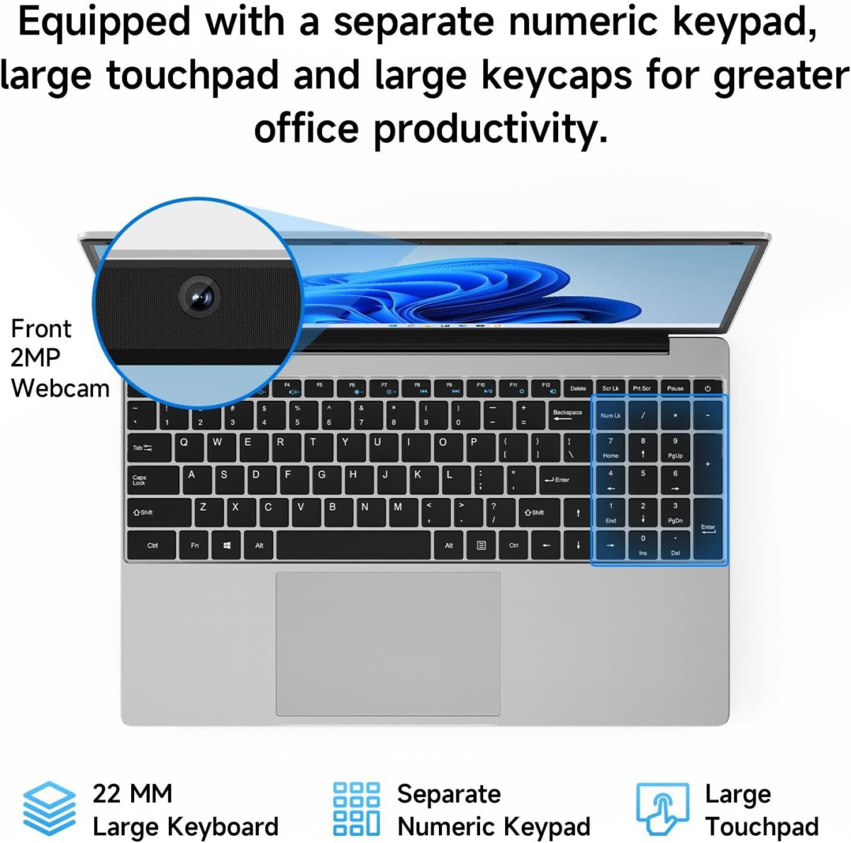 15.6 Inch Laptop with Office 365, 4GB RAM, 128GB Storage Expandable 1TB, 5205U Processor, HD Display, Windows 11 Laptops Computer, Wi-Fi 5, BT4.2, Numpad, Type-C, for Business and Students. - Image 7