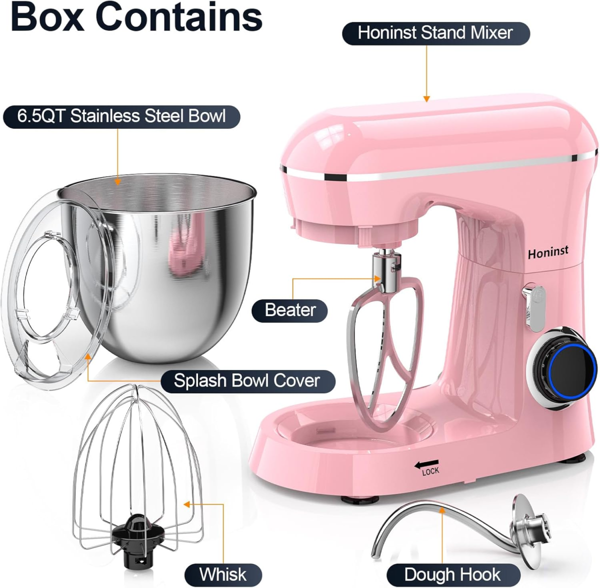 Stand Mixer, 6.5QT 10-Speed Tilt-Head Electric Stand Mixer, 3-In-1 Kitchen Mixer with Bowl, Dough Hook, Whisk and Beater, Food Mixer for Baking, Cake and Most Home Cooks, Pink - Image 2