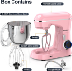 Stand Mixer, 6.5QT 10-Speed Tilt-Head Electric Stand Mixer, 3-In-1 Kitchen Mixer with Bowl, Dough Hook, Whisk and Beater, Food Mixer for Baking, Cake and Most Home Cooks, Pink - Image 2