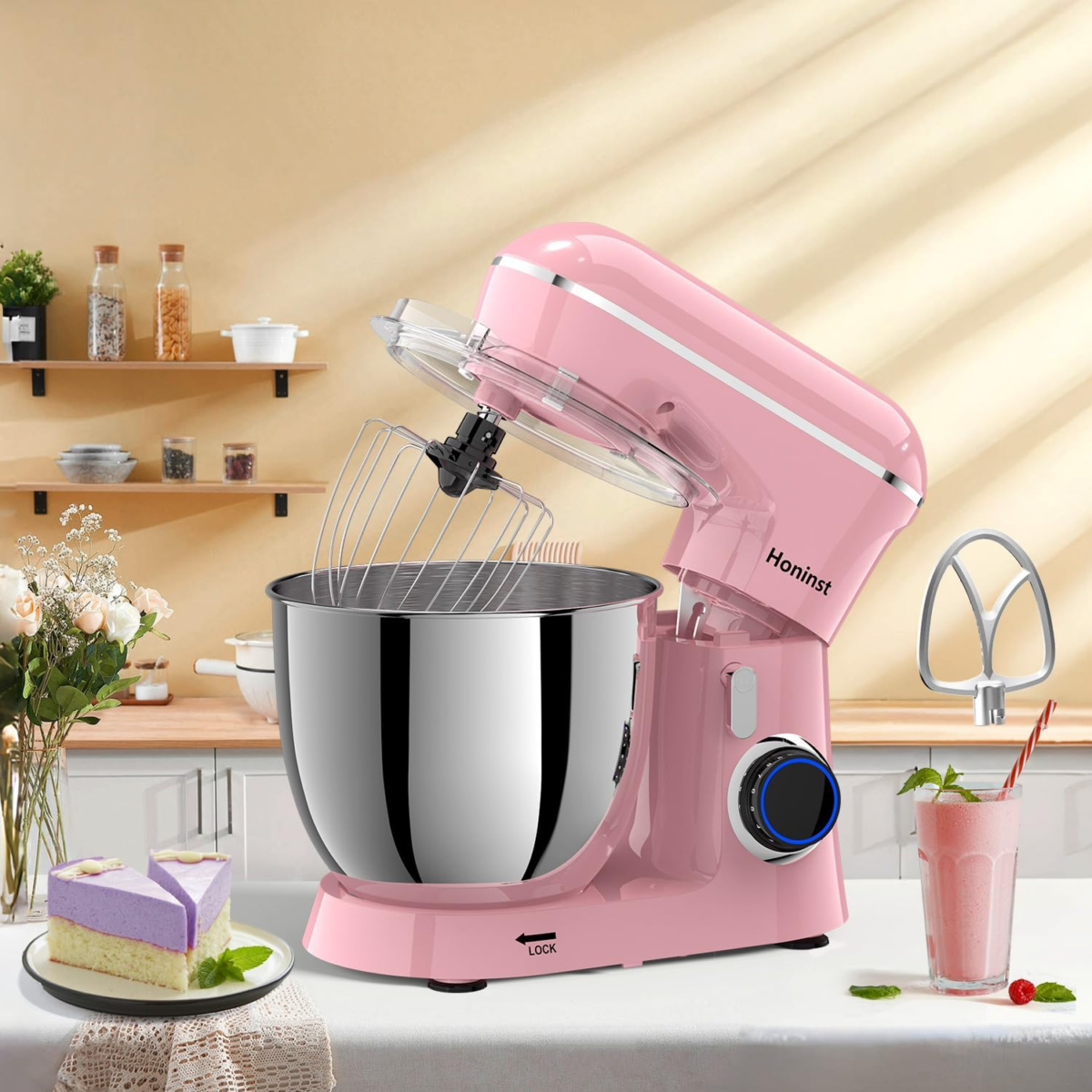 Stand Mixer, 6.5QT 10-Speed Tilt-Head Electric Stand Mixer, 3-In-1 Kitchen Mixer with Bowl, Dough Hook, Whisk and Beater, Food Mixer for Baking, Cake and Most Home Cooks, Pink - Image 6