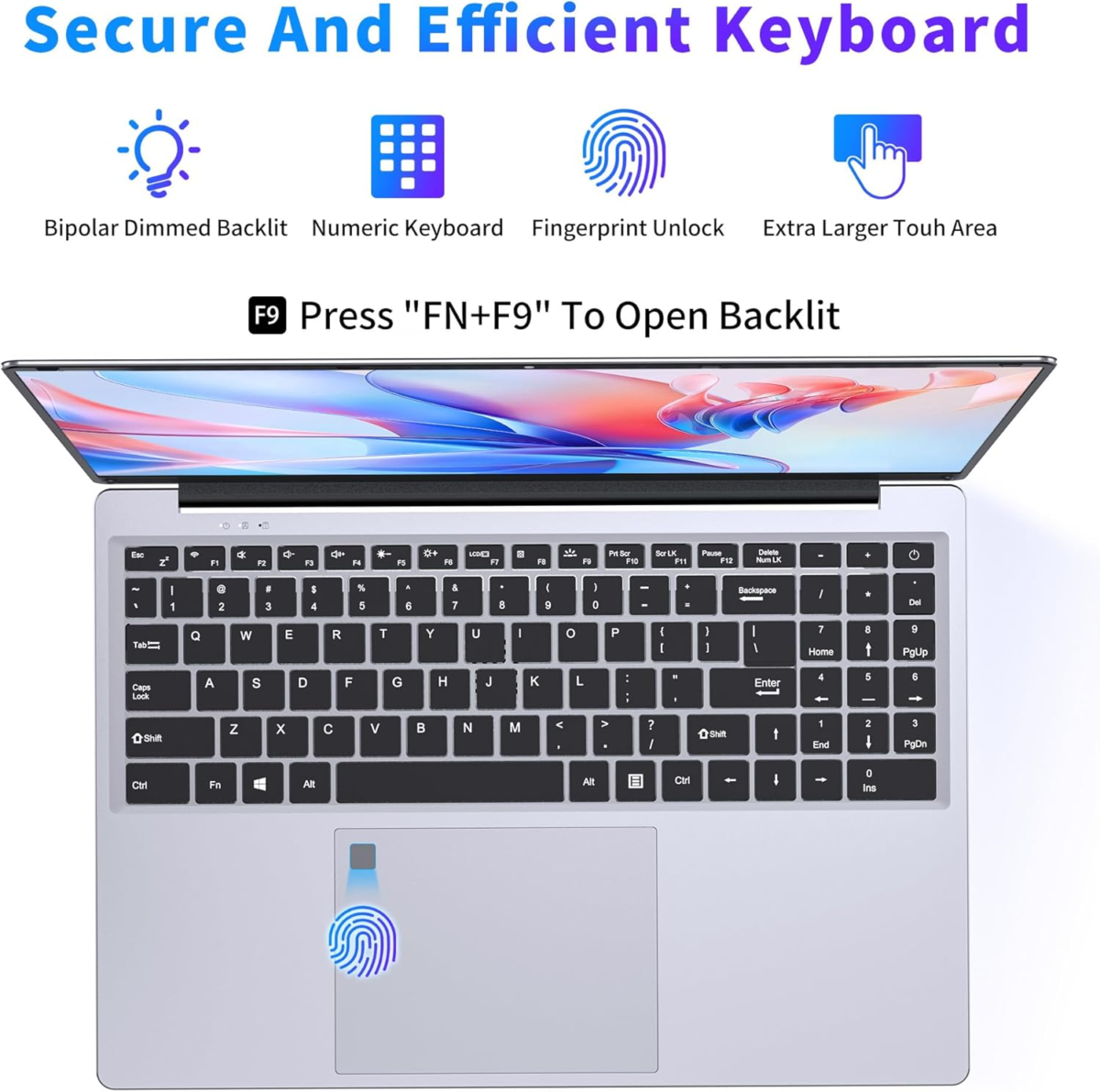 16 Inch Laptop Computer | Gaming Laptop | 16GB RAM 1TB SSD | N100 Processor | FHD 1920 * 1200 | 180 Angle Open | Backlit | BT4 WIFI5 | Windows 11 Pro | Fingerprint Unlock | UHD Graphics 750 Mhz - Image 3