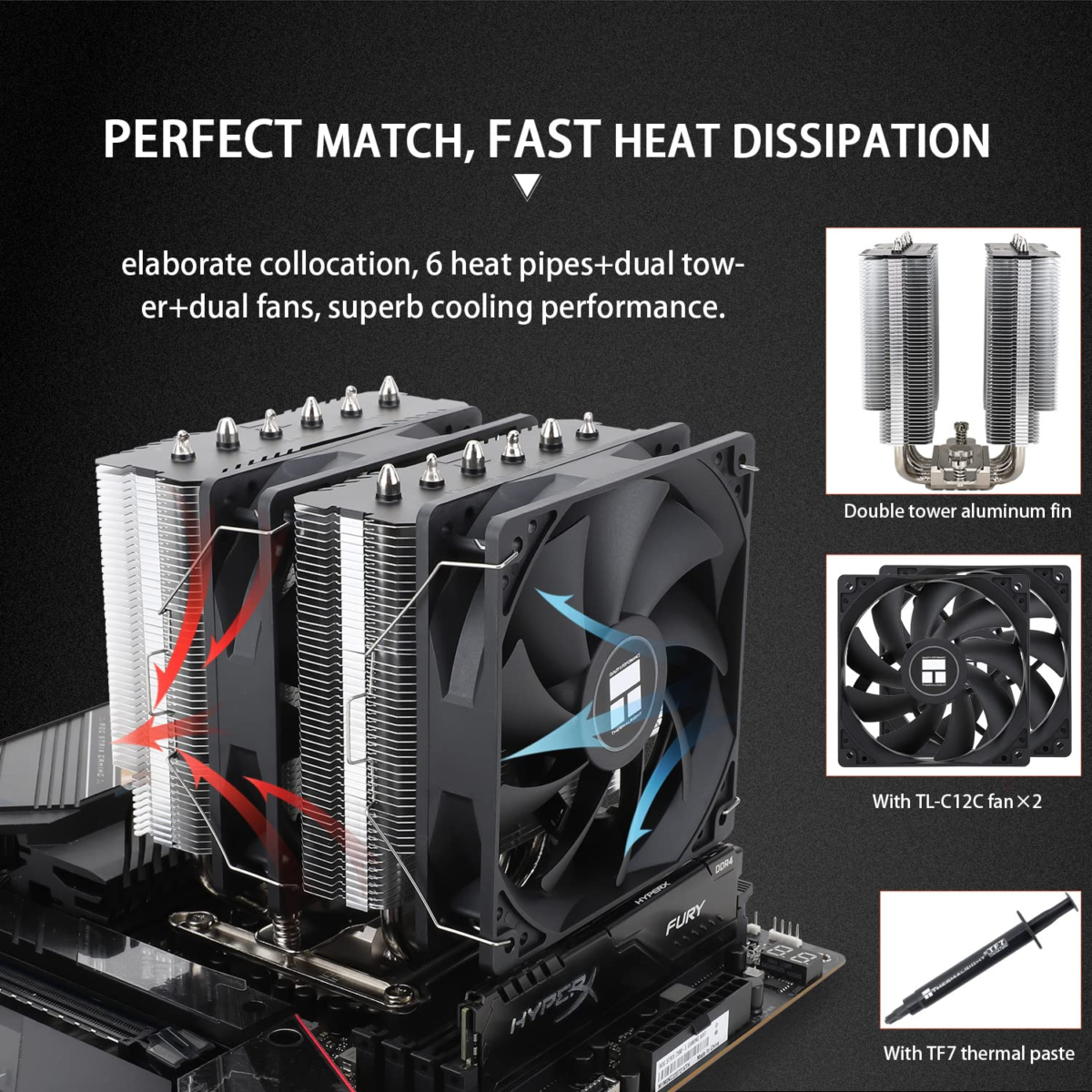 Peerless Assassin 120 SE CPU Cooler, 6 Heat Pipes AGHP Technology, Dual 120Mm PWM Fans, 1550RPM Speed, for AMD:AM4 Am5/Intel LGA 1700/1150/1151/1200,PC Cooler - Image 4