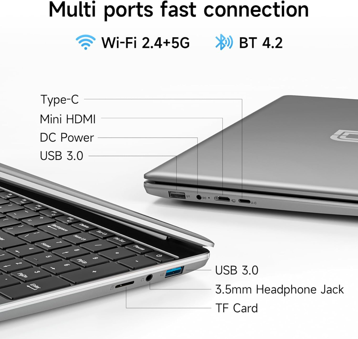 15.6 Inch Laptop with Office 365, 4GB RAM, 128GB Storage Expandable 1TB, 5205U Processor, HD Display, Windows 11 Laptops Computer, Wi-Fi 5, BT4.2, Numpad, Type-C, for Business and Students. - Image 8