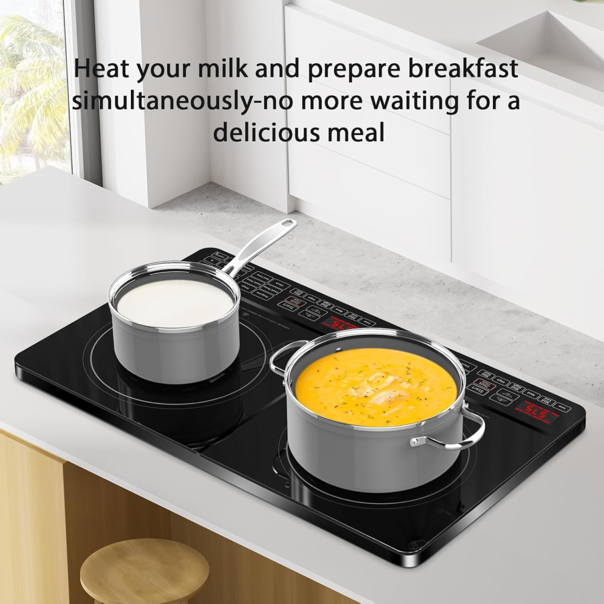 PIC Double, Portable, Powerful 1800W with 2 Large 8” Heating Coils, Independent Controls, 94 Temp Settings from 100°F to 575°F in 5°F Increments, 11.5” Shatter-Proof Ceramic Glass Surface - Image 4