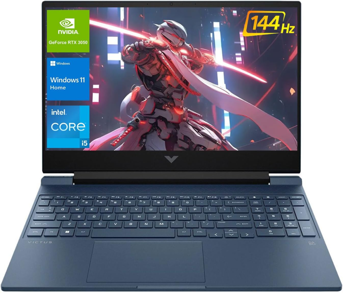 Victus 15.6 I5 Gaming Laptop, 15.6" FHD 1920*1080 144Hz, Intel Core I5-12450H, NVIDIA Geforce RTX 3050, 32GB RAM, 1TB SSD, Backlit KB, Toucad, SD Card Reader, Webcam, HDMI, Wi-Fi 6, W11 H, Blue - Image 1